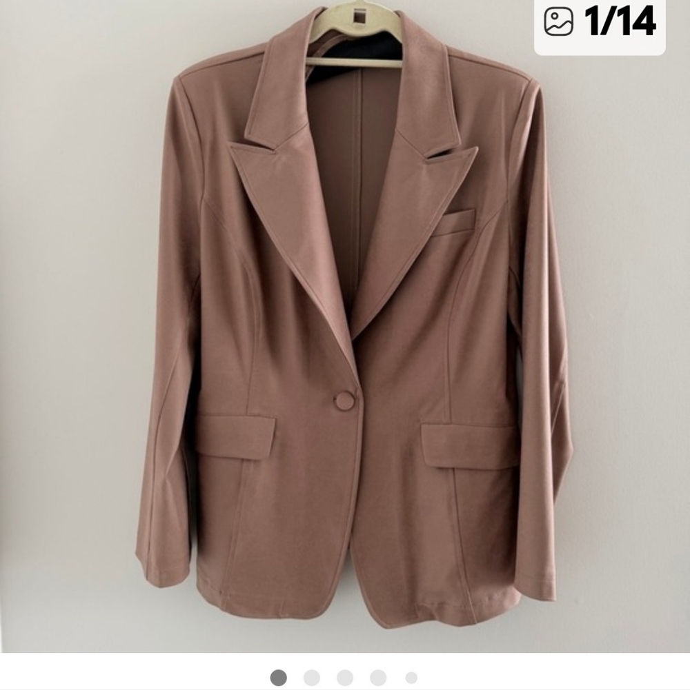 CLARA SUN WOO Signature Liquid Leather Blazer Jacket in Taupe Size L NWOT - Picture 3 of 12